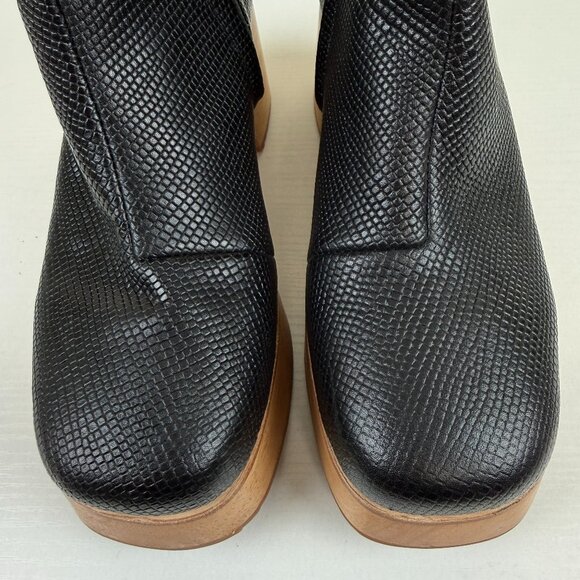 RARE NEW Charlotte Stone Isla Black Snakeskin Print Leather Clog Boots - Picture 4 of 13